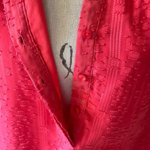 Talbots Top 3/4 Sleeve Sheer Lined Rose Pink Blouse SZ Med 3-Button Front Tunic - Picture 5 of 16